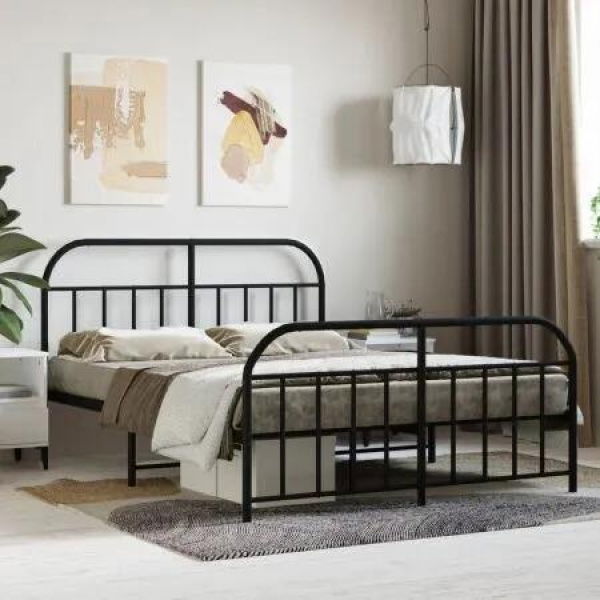 Metal Bed Frame with Headboard and Footboard Black 137x187 cm Double