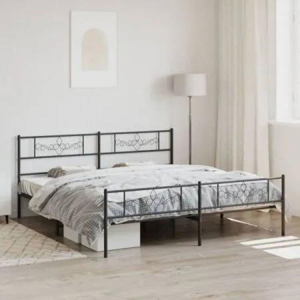 Metal Bed Frame with Headboard and Footboard Black 183x203 cm King Size