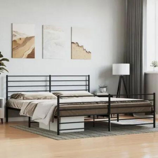 Metal Bed Frame with Headboard and Footboard Black 183x203 cm King