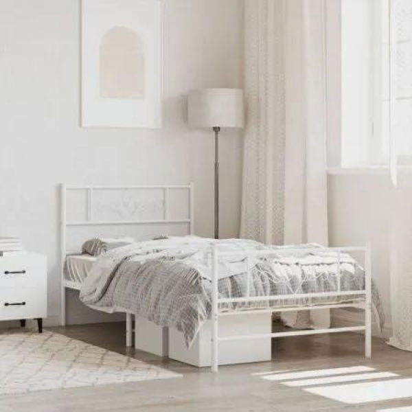 Metal Bed Frame with Headboard and Footboard White 107x203 cm