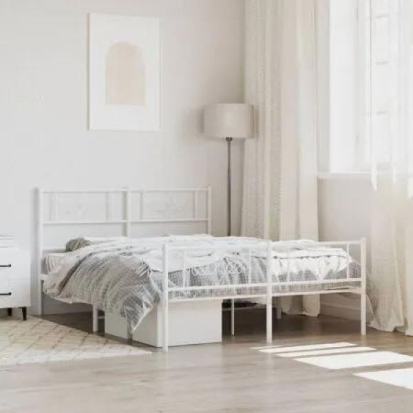 Metal Bed Frame with Headboard and Footboard White 150x200 cm