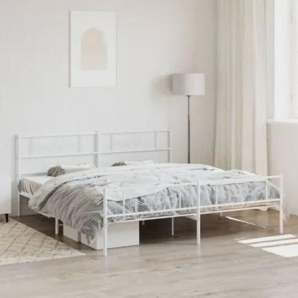 Metal Bed Frame with Headboard and Footboard White 183x203 cm King Size