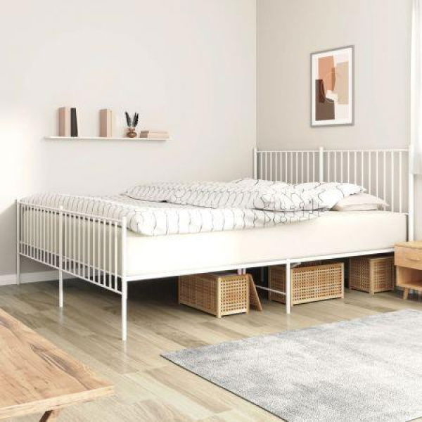 Metal Bed Frame With Headboard And Footboard White 183x203 Cm King