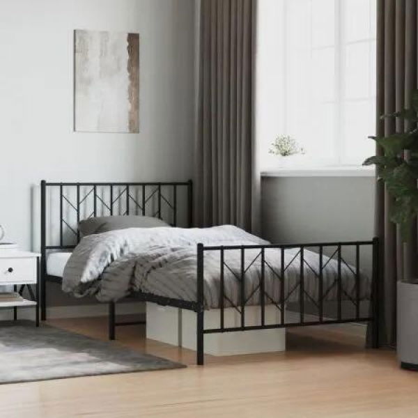 Metal Bed Frame with Headboard and FootboardÂ Black 107x203 cm