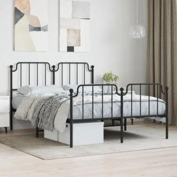 Metal Bed Frame with Headboard and FootboardÂ Black 135x190 cm