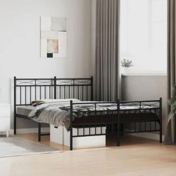 Metal Bed Frame with Headboard and FootboardÂ Black 135x190 cm