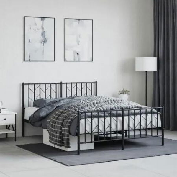 Metal Bed Frame with Headboard and FootboardÂ Black 135x190 cm