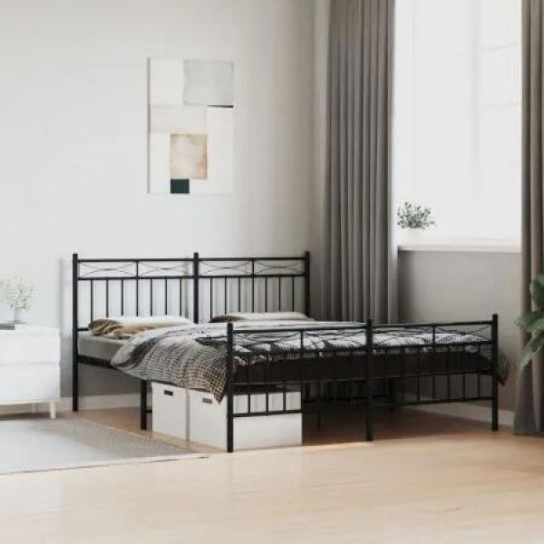 Metal Bed Frame with Headboard and FootboardÂ Black 150x200 cm