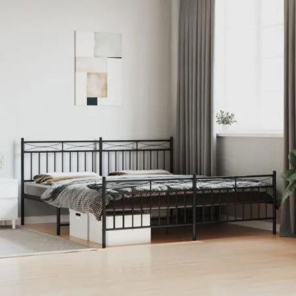 Metal Bed Frame with Headboard and FootboardÂ Black 183x203 cm King Size