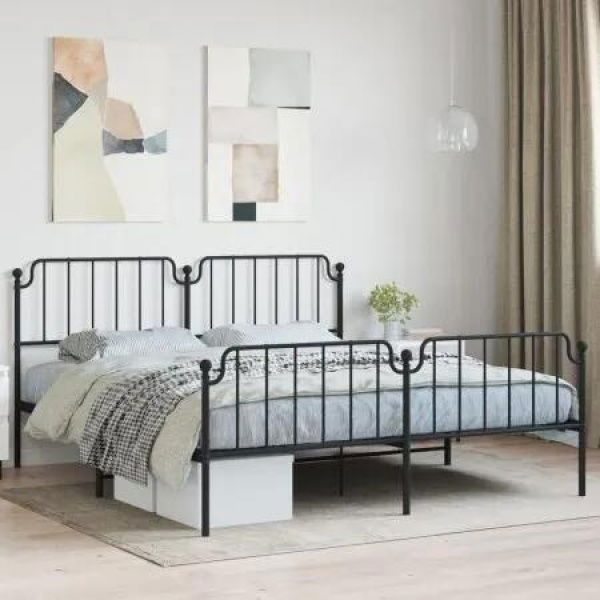 Metal Bed Frame with Headboard and FootboardÂ Black 183x203 cm King Size