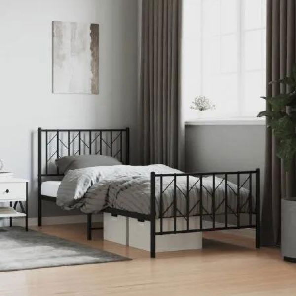 Metal Bed Frame with Headboard and FootboardÂ Black 90x190 cm