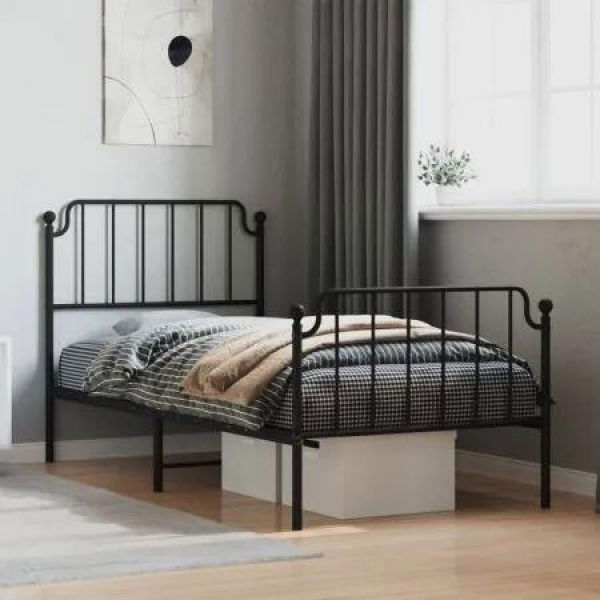 Metal Bed Frame with Headboard and FootboardÂ Black 92x187 cm Single Size