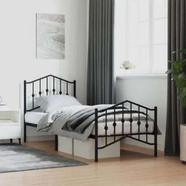 Metal Bed Frame with Headboard and FootboardÂ Black 92x187 cm Single Size