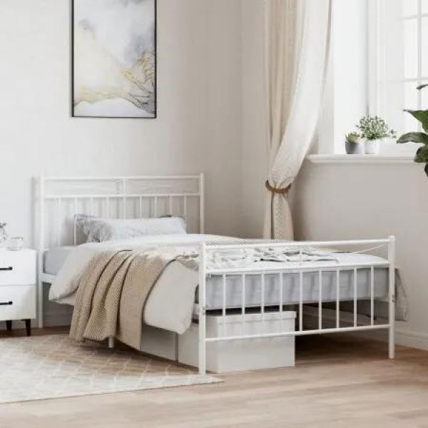 Metal Bed Frame with Headboard and FootboardÂ White 107x203 cm