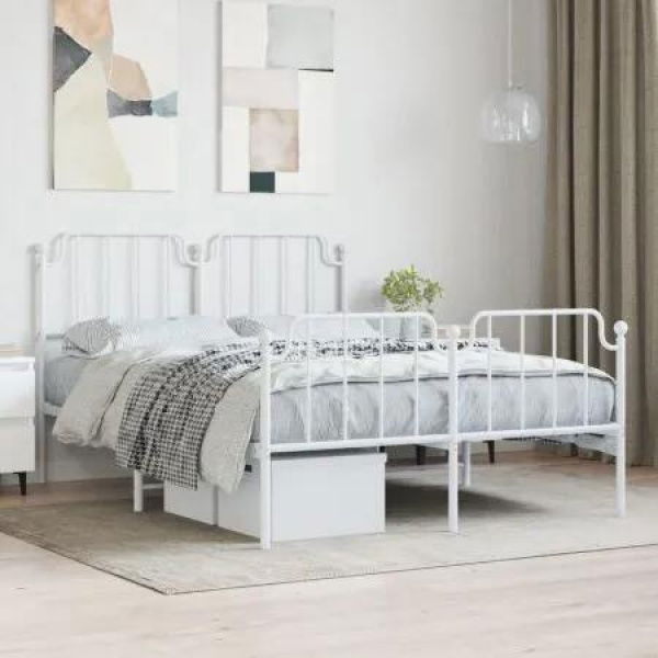 Metal Bed Frame with Headboard and FootboardÂ White 135x190 cm