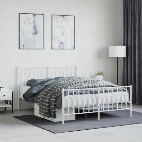 Metal Bed Frame with Headboard and FootboardÂ White 135x190 cm