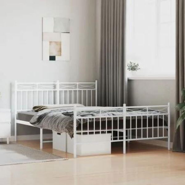 Metal Bed Frame with Headboard and FootboardÂ White 135x190 cm