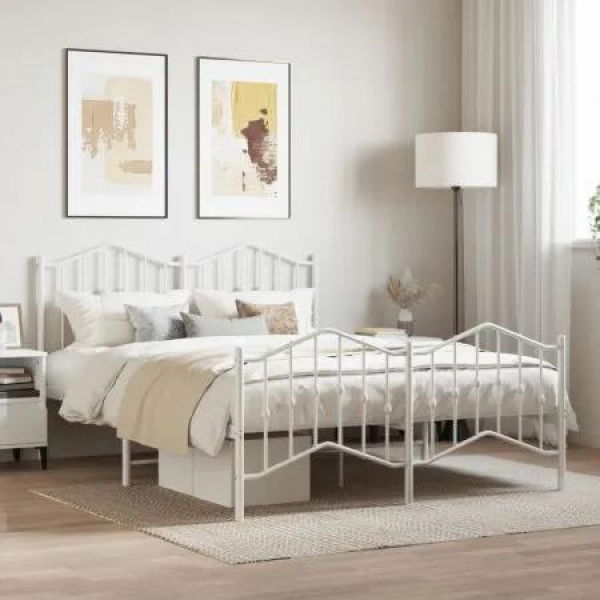 Metal Bed Frame with Headboard and FootboardÂ White 135x190 cm