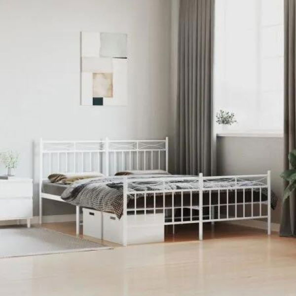 Metal Bed Frame with Headboard and FootboardÂ White 150x200 cm