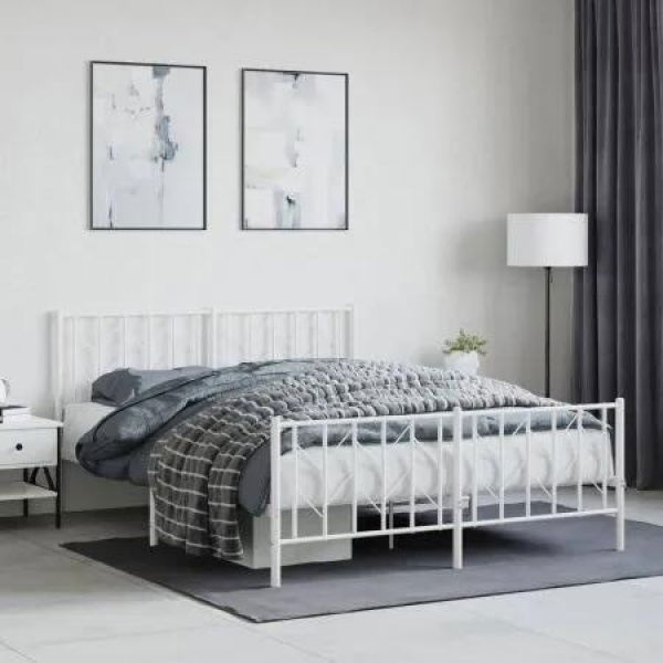 Metal Bed Frame with Headboard and FootboardÂ White 150x200 cm