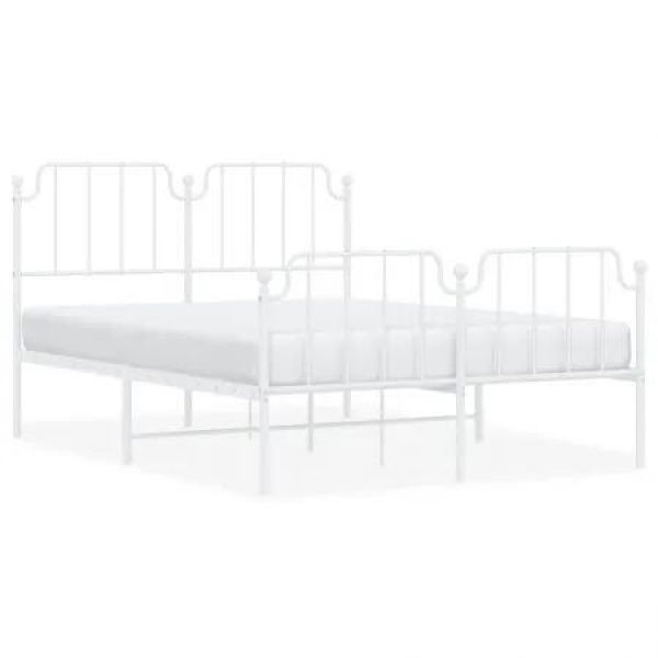 Metal Bed Frame with Headboard and FootboardÂ White 150x200 cm