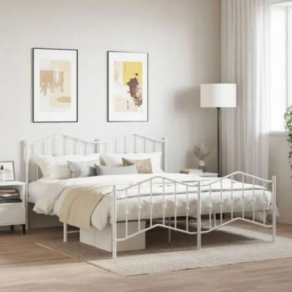 Metal Bed Frame with Headboard and FootboardÂ White 183x203 cm King Size