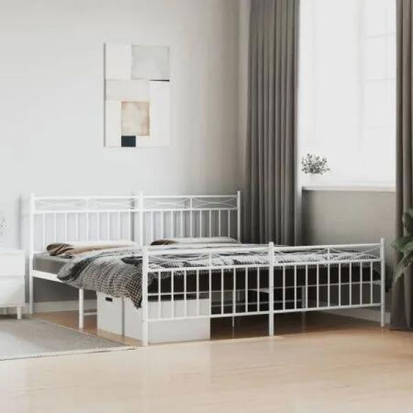 Metal Bed Frame with Headboard and FootboardÂ White 183x203 cm King Size