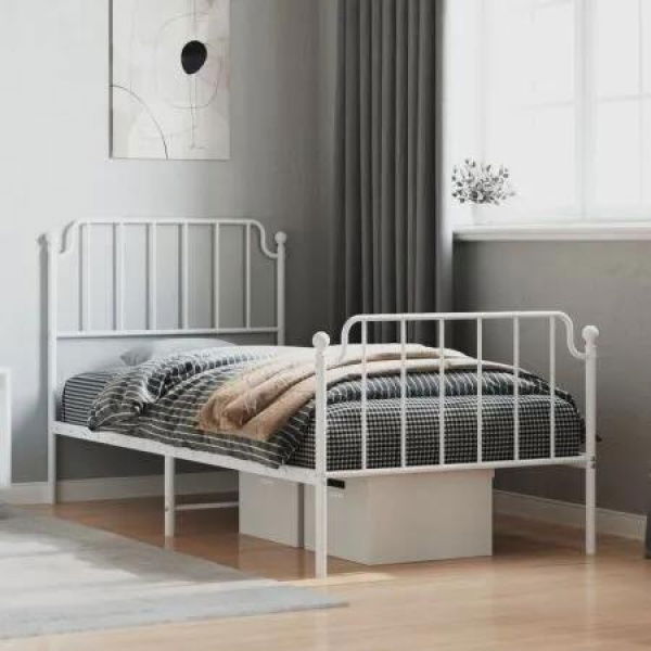 Metal Bed Frame with Headboard and FootboardÂ White 92x187 cm Single Size