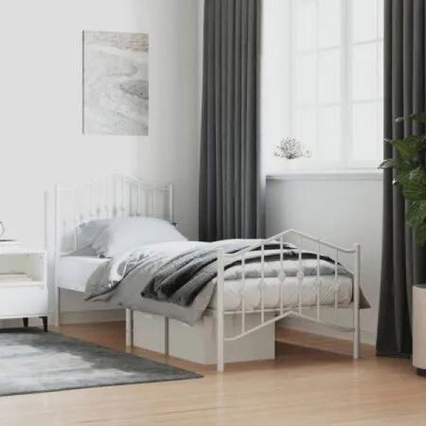 Metal Bed Frame with Headboard and FootboardÂ White 92x187 cm Single Size