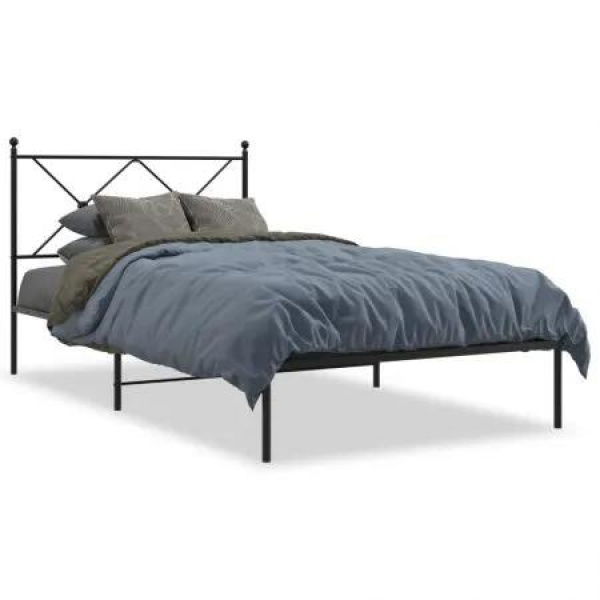 Metal Bed Frame with Headboard Black 106x203 cm King Single Size