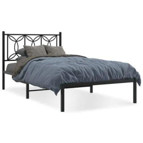 Metal Bed Frame with Headboard Black 106x203 cm King Single Size