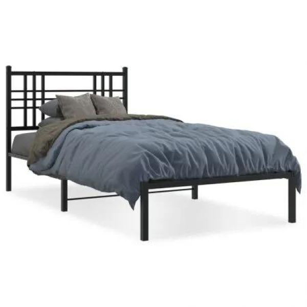 Metal Bed Frame with Headboard Black 106x203 cm King Single Size