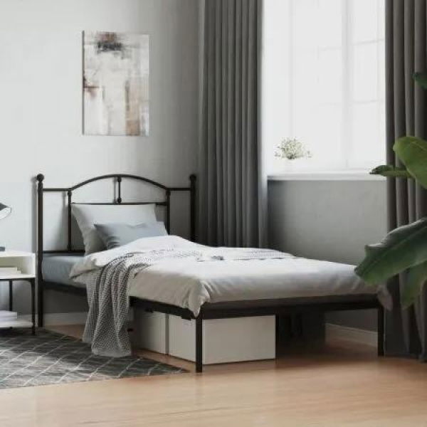 Metal Bed Frame with Headboard Black 107x203 cm King Single