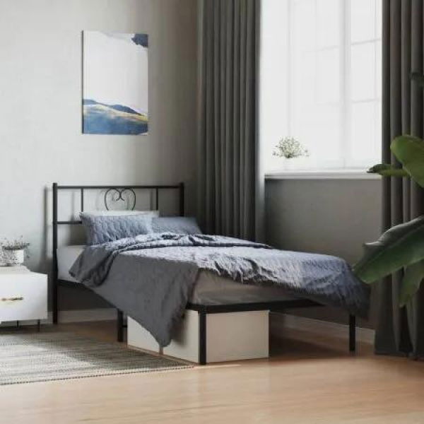 Metal Bed Frame with Headboard Black 107x203 cm