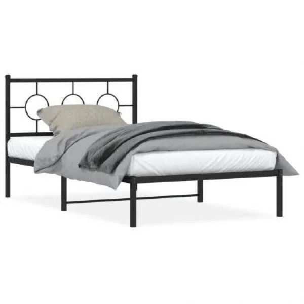 Metal Bed Frame with Headboard Black 107x203 cm