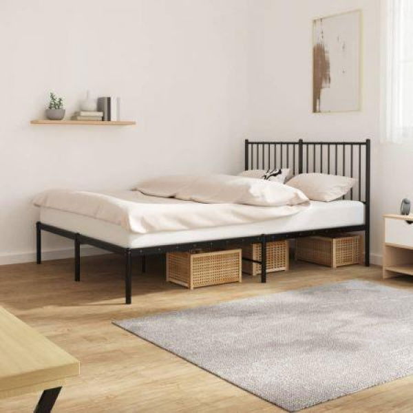 Metal Bed Frame With Headboard Black 137x187 Cm Double