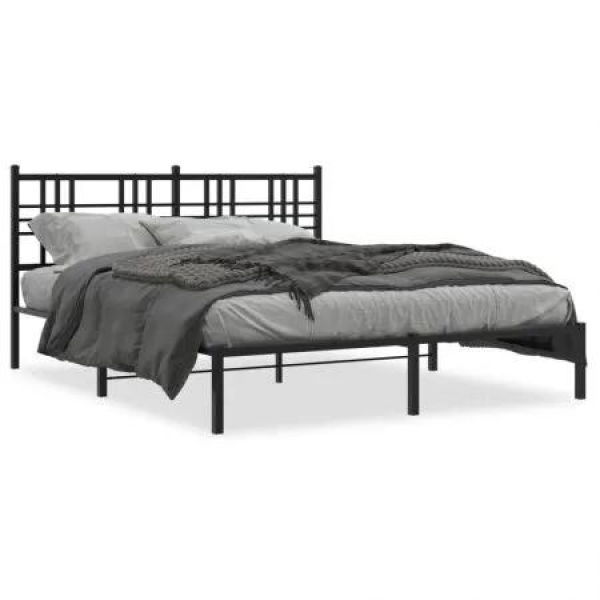 Metal Bed Frame with Headboard Black 150x200 cm