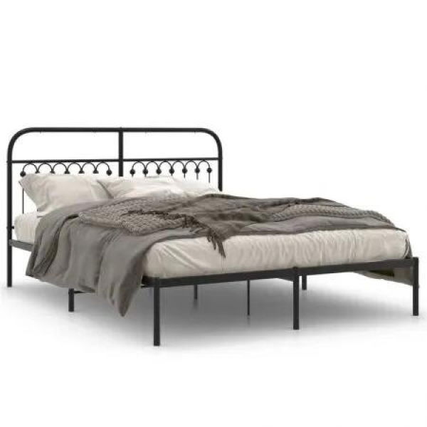 Metal Bed Frame with Headboard Black 150x200 cm