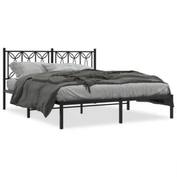 Metal Bed Frame with Headboard Black 150x200 cm