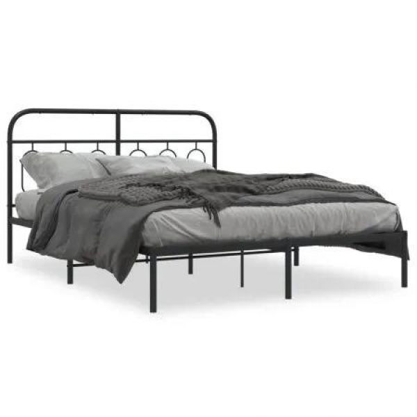 Metal Bed Frame with Headboard Black 150x200 cm