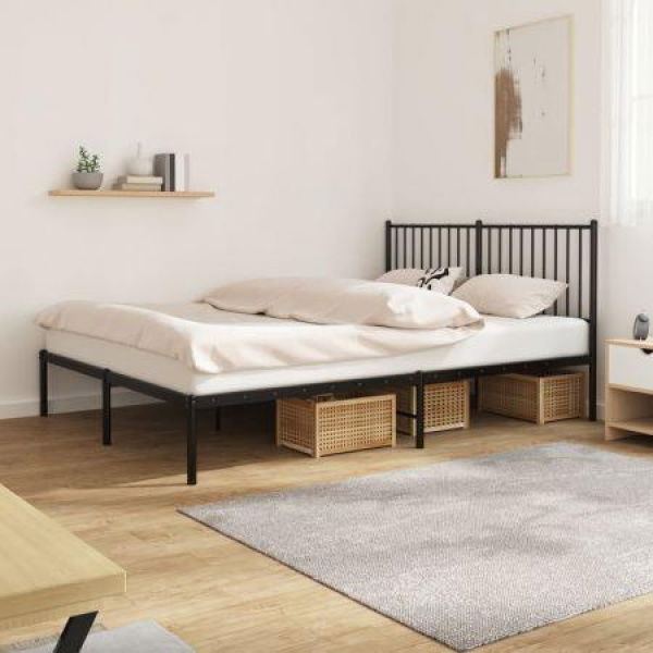 Metal Bed Frame With Headboard Black 153x203 Cm Queen