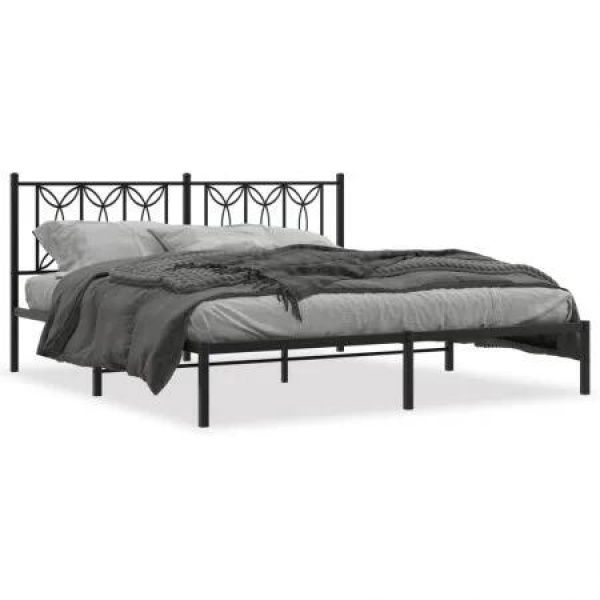 Metal Bed Frame with Headboard Black 183x203 cm King Size