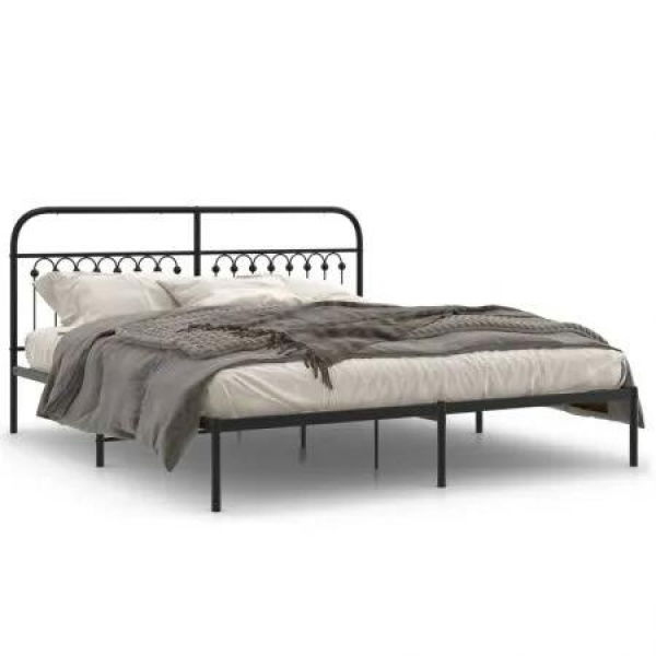 Metal Bed Frame with Headboard Black 183x203 cm King Size