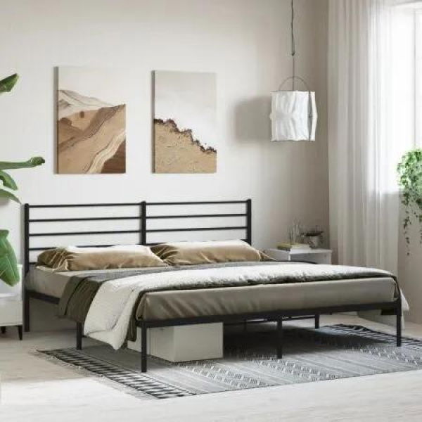 Metal Bed Frame with Headboard Black 183x203 cm King Size