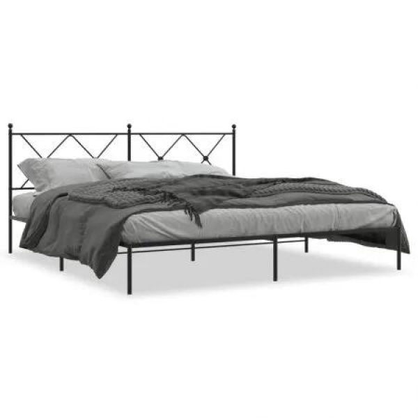 Metal Bed Frame with Headboard Black 183x203 cm King Size