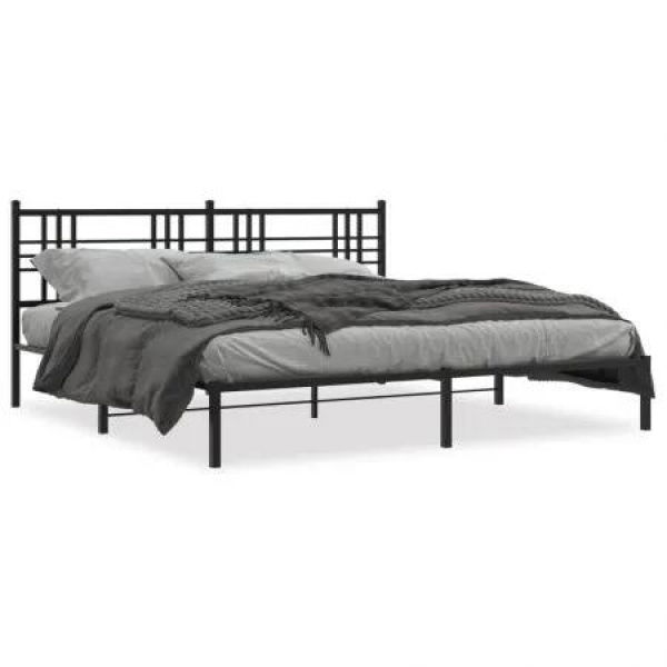 Metal Bed Frame with Headboard Black 183x203 cm King Size