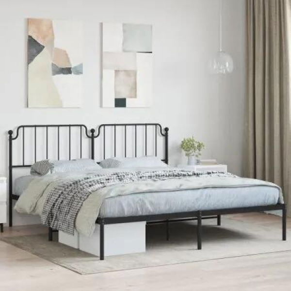 Metal Bed Frame with Headboard Black 183x203 cm King Size