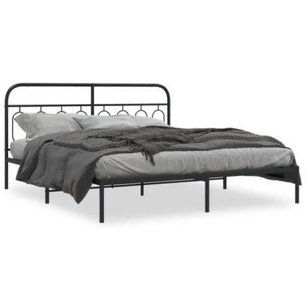 Metal Bed Frame with Headboard Black 183x203 cm King Size