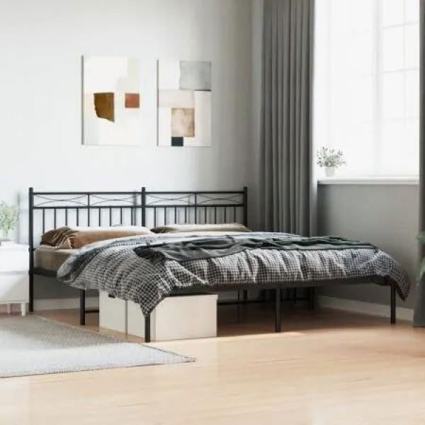 Metal Bed Frame with Headboard Black 183x203 cm King Size