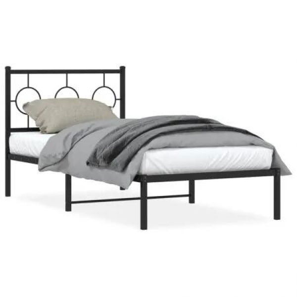 Metal Bed Frame with Headboard Black 90x190 cm